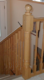 Handrail with spindles mounted  on the steps